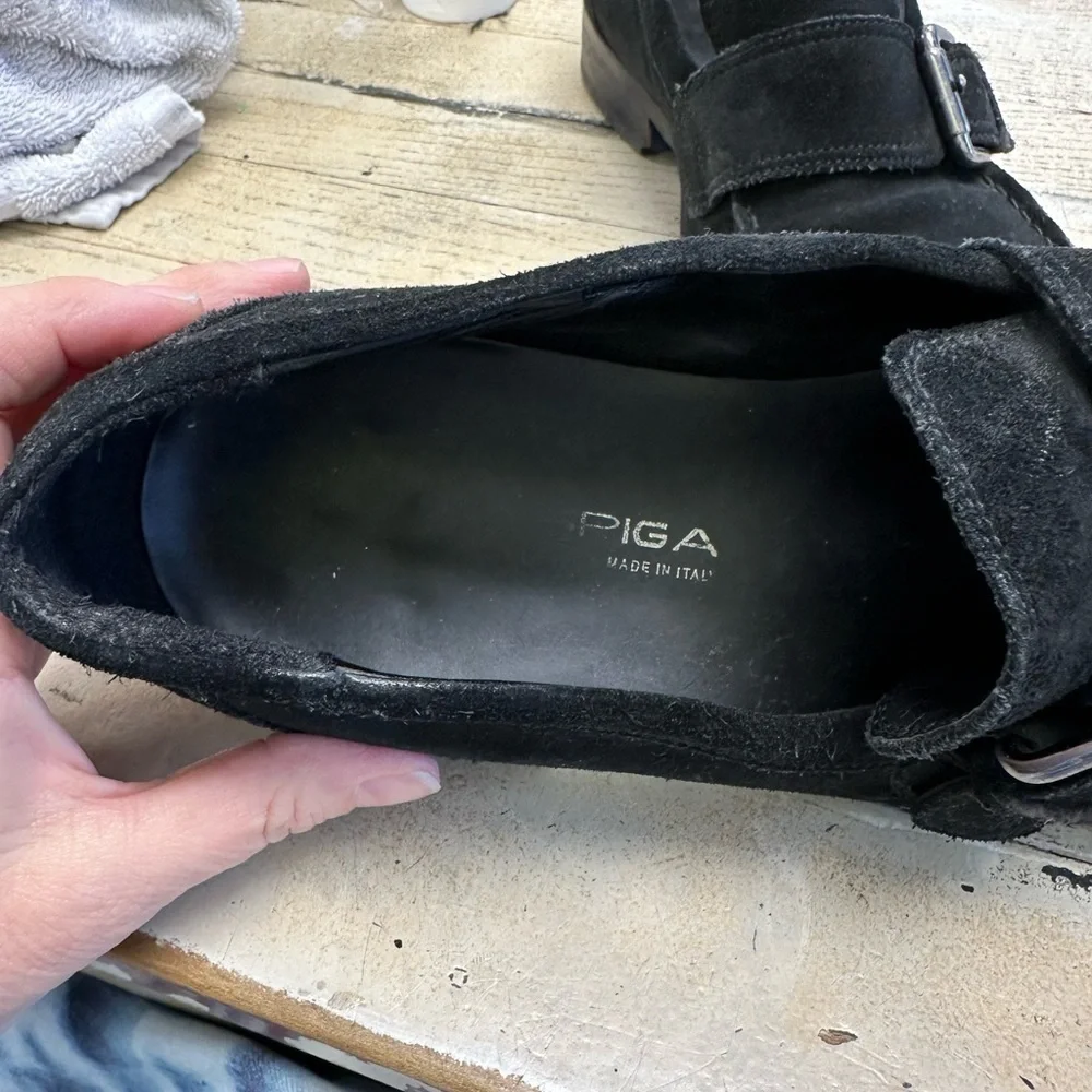 Via Spiga Black Suede Buckle Loafers Men’s Size 9 Made in Italy